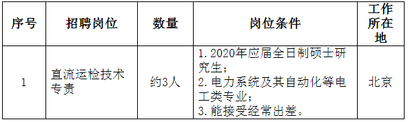 2020电力电网有限公司直流技术中心第一批高校毕业生招聘公告